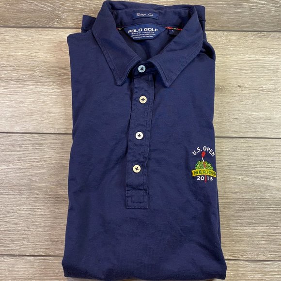 Polo Golf Ralph Lauren Vintage Lisle Large Blue L US 2013 US Open Merion - Picture 1 of 7